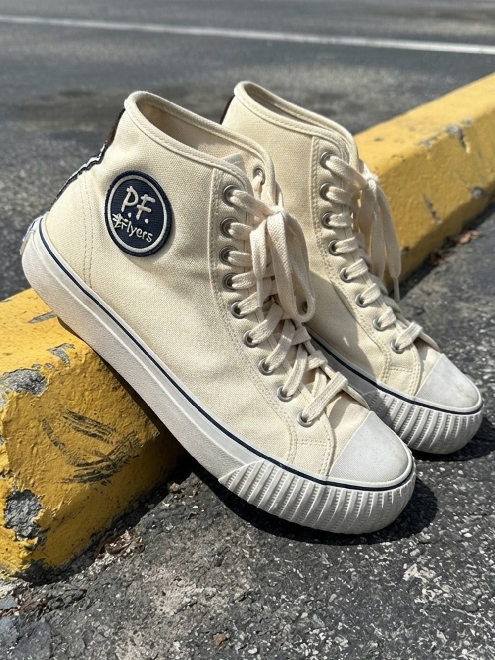 P.F. Flyers Center Hi Off-White Cream Canvas High Top Sneakers. Women 7.5/Men 6